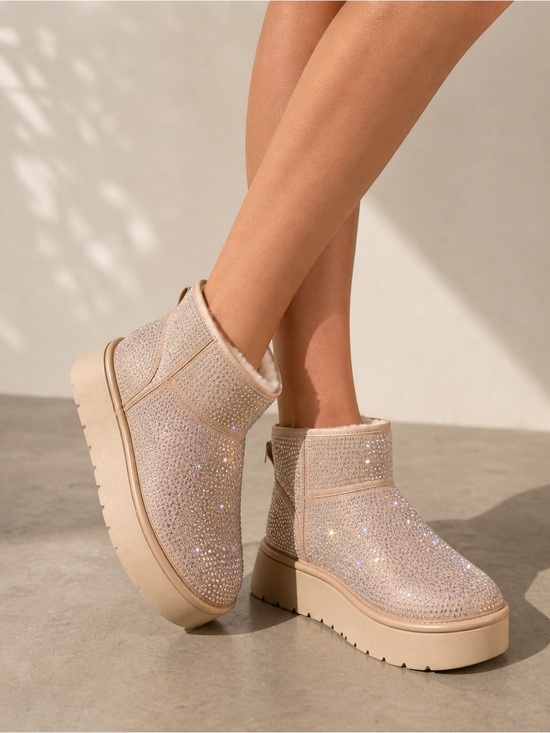 wild fable Shoes - Women’s Tan Rhinestone Platform Ankle Boots, 8